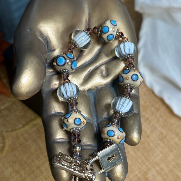 BRACELET Lampwork GLASS, SWAROVSKI - crystal beaded with a toggle clasp LOVELY! - Picture 6 of 12